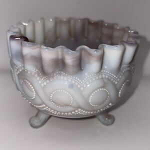 Northwood Mosaic Purple Slag Beaded Cable footed Nut Dish 1903